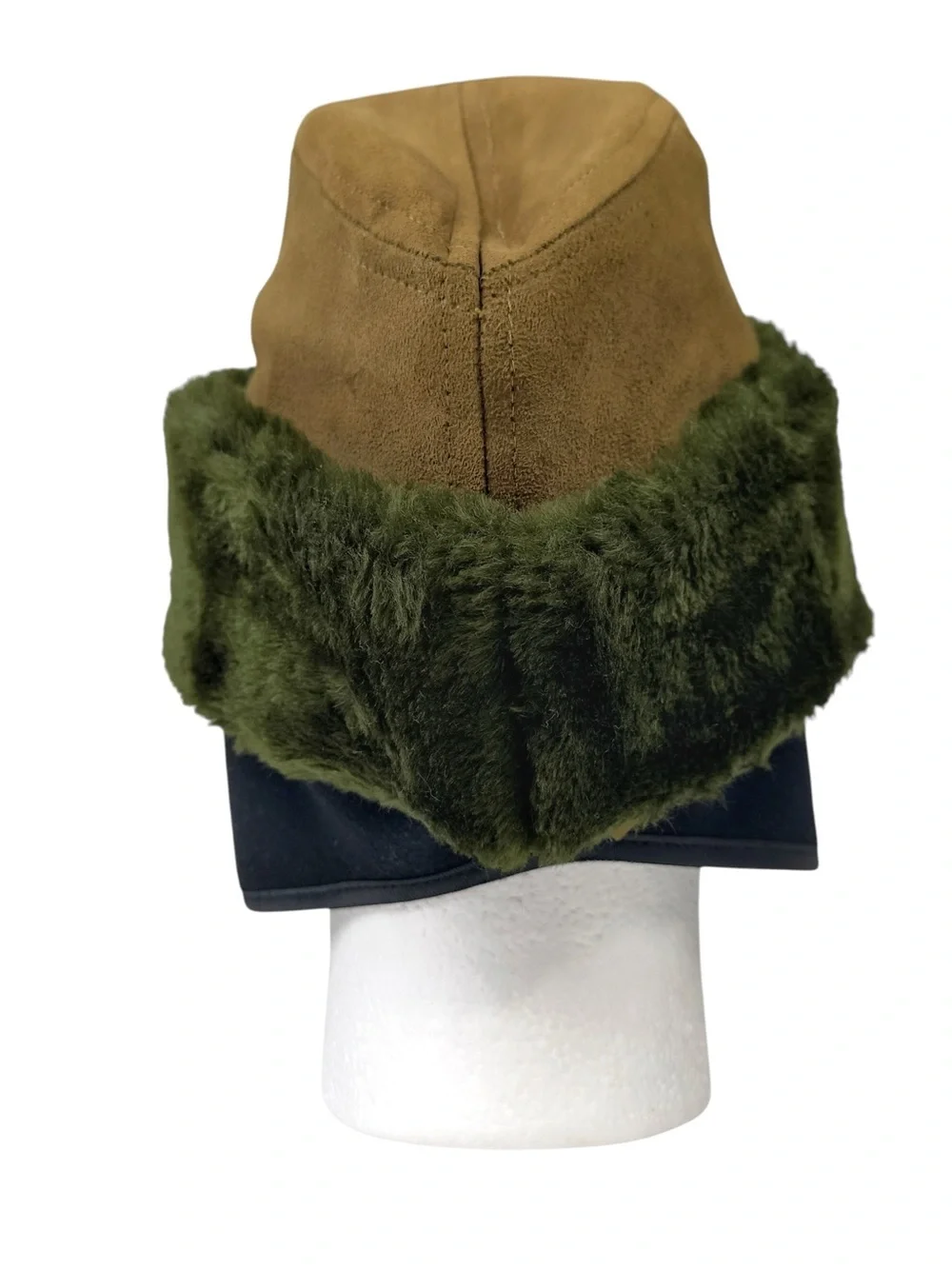 Vintage U.S. Military Cold Weather Cap Hat Faux Fur Trim Olive Brown Size Large